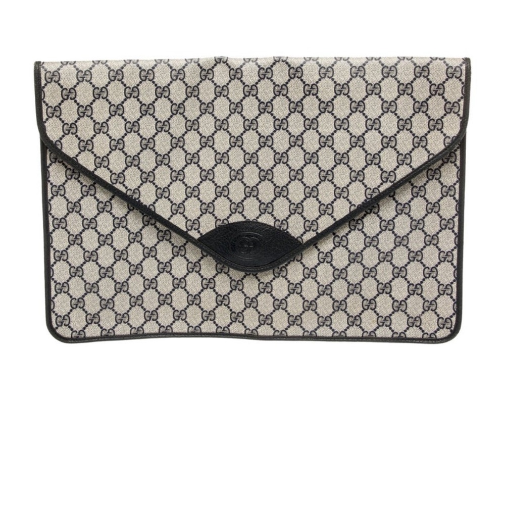 Gucci Beige and Black Monogram Envelope Clutch